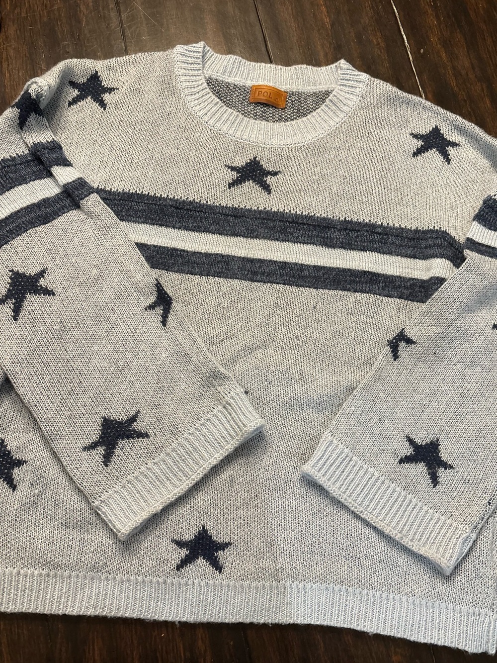 POL Crewneck blue Sweater with Navy Star Motif size small